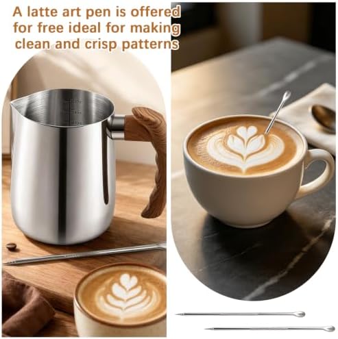 2 Pcs Stainless Steel Milk Frothing Pitcher - 20oz (600ml), Espresso