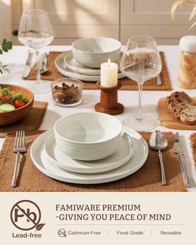 Stoneware Dinnerware Sets with Pasta Bowls, Dish Set for 6