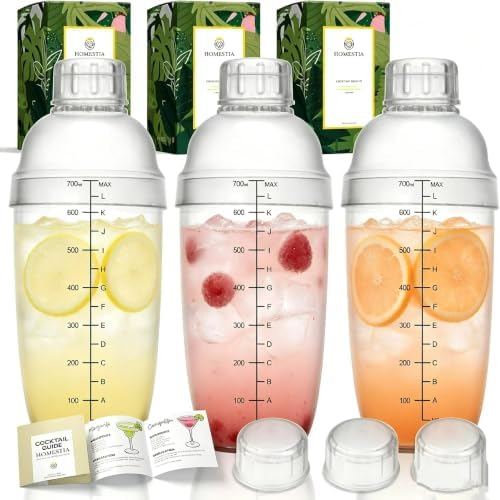 Homestia 3 Pcs Plastic Cocktail Shaker Set, Hand Drink Mixer