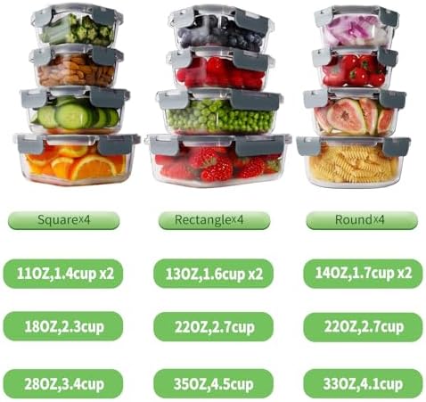 Glass Food Storage Containers with Lids, 24pc Set