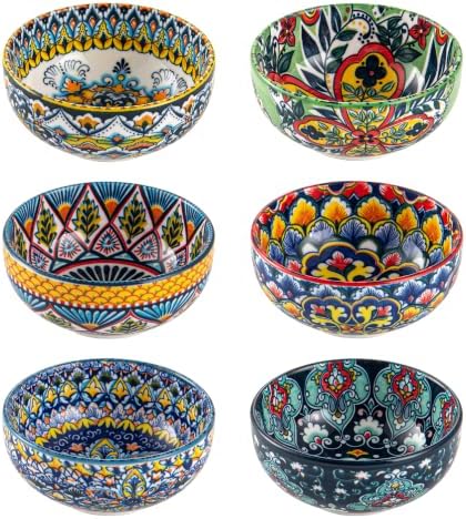 Ceramic Dipping Bowls Set of 6, 2.7 oz Boho Soy Sauce & Condiment