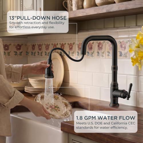 FORIOUS Vintage Kitchen Sink Faucet with Pull-Down Sprayer