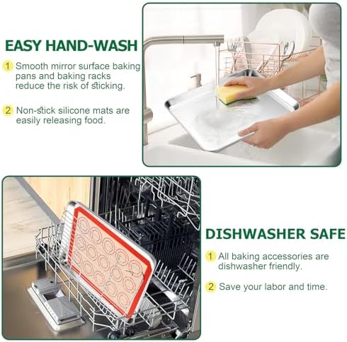 TeamFar Stainless Steel Baking Sheet Pan with Rack & Mat