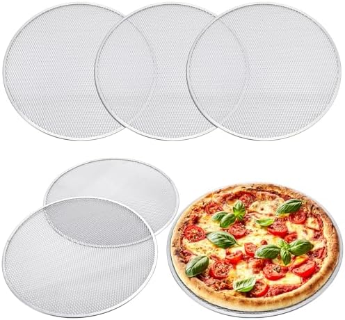 Nuogo 5 Pcs 16 Inch Aluminum Mesh Pizza Screens with Holes, Round