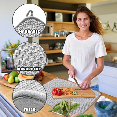 2Pcs XXL Dish Drying Mat,Absorbent Microfiber Dish Drainer