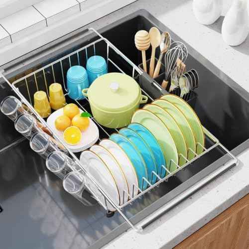 Simple Trending Adjustable Dish Drying Rack in Sink with Utensil Holde