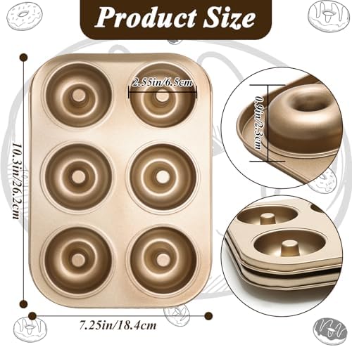 2PCS Carbon Steel 6-Cavity Donut Pan, Champagne Gold