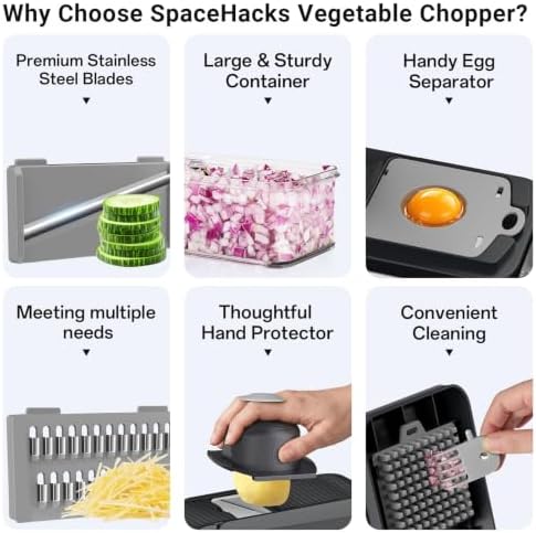 12-in-1 Vegetable Chopper with 7 Blades, Food Veggie Cutter, Mandoline Gray
