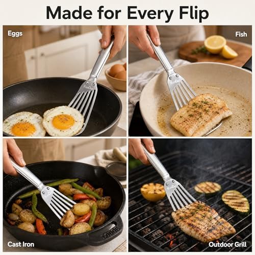 KSENDALO 2 Pack Flexible Fish Spatula Stainless Steel for Kitchen