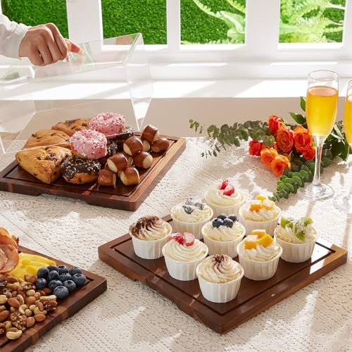 Acacia Wood Cake Stand with Lid,2-in-1 Cake Holder with Dome,Square