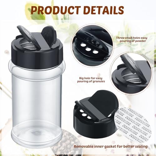 Jadive 36 Pcs Plastic Spice Jars with Shaker Lids, 5.5oz, Black