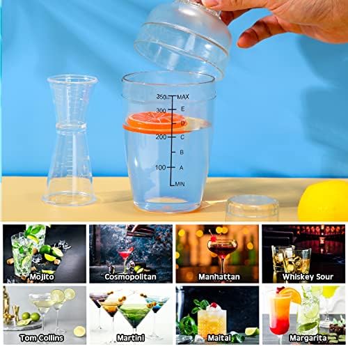 7 Pcs Plastic Cocktail Shaker Set Drink Mixer with Mark Clear Drink