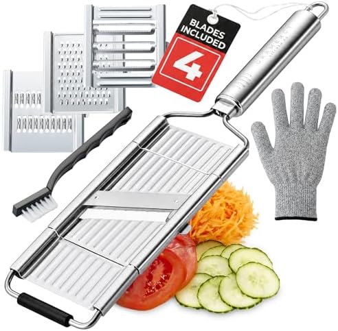 Gramercy Stainless Steel Handheld Mandoline Slicer, 4 Blades