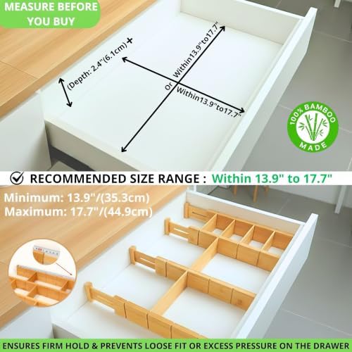 13.7-18.7" Expandable Bamboo Drawer Dividers with Inserts 4-Pack