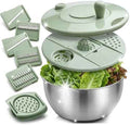 Stainless Steel Salad Spinner, 5.3 Qt Lettuce Dryer with Slicer &