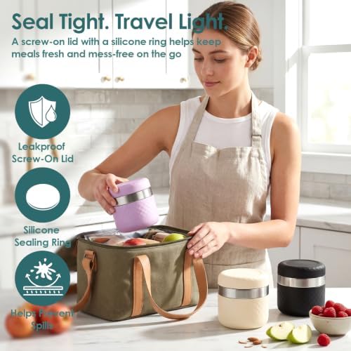 24 oz Insulated Food Jar, Stainless Steel Lunch Container, Black
