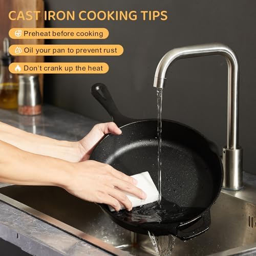 EWFEN Cast Iron Skillet 3-Piece Set, Heavy-Duty Professional