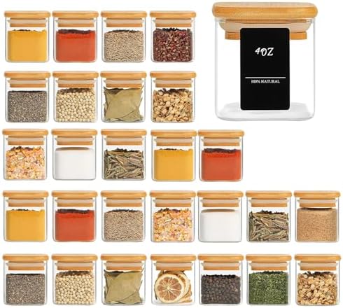 ComSaf 12Pcs Glass Spice Jars with Bamboo Lid 4oz - 16Pcs Glass Spice