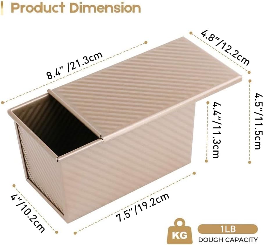 Amagabeli Pullman Loaf Pan with Lid Nonstick Bakeware 9”x4” Carbon