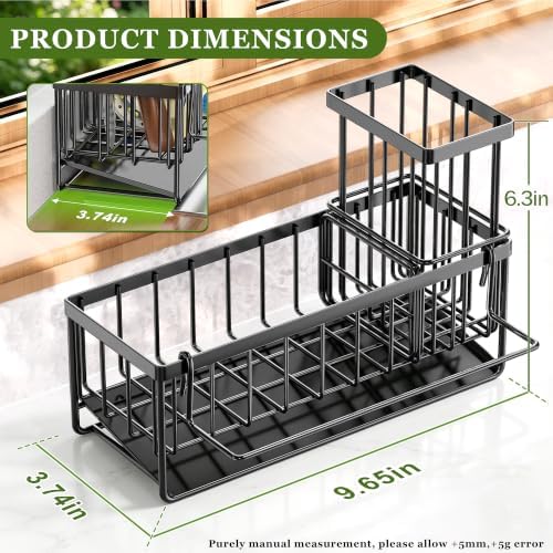 Sponge Holder for Kitchen Sink, 9.65 x 3.74 x 6.3, Black