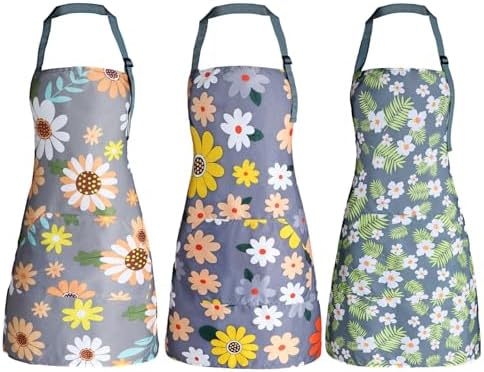 Apron for Women with Pockets, Adjustable Waterproof Floral Chef Aprons