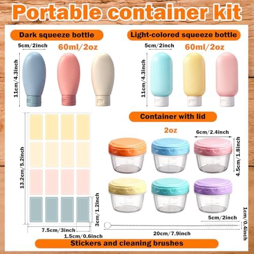 12 Pack 2 oz Salad Dressing Container Set, 6 Silicone Small Condiment