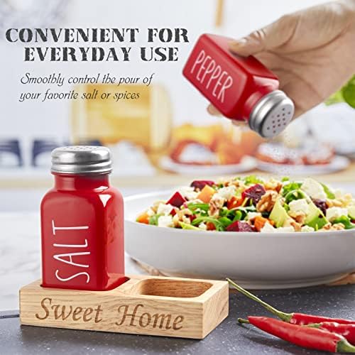 Red Salt and Pepper Shakers Set with Holder - Dopeca Glass Salt Shaker