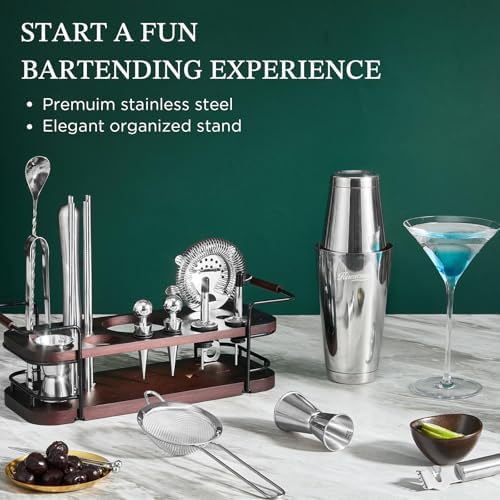 KITESSENSU Boston Shaker Set with Stand | Complete 24-Piece Bartender