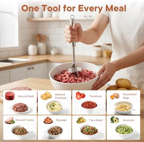 304 Stainless Steel Meat Chopper & Masher, All Stainless Steel 6-Blade