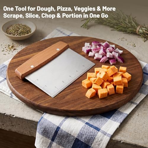 Chumia 2 Pcs Bench Scraper Stainless Steel Dough Cutter Wooden Handle