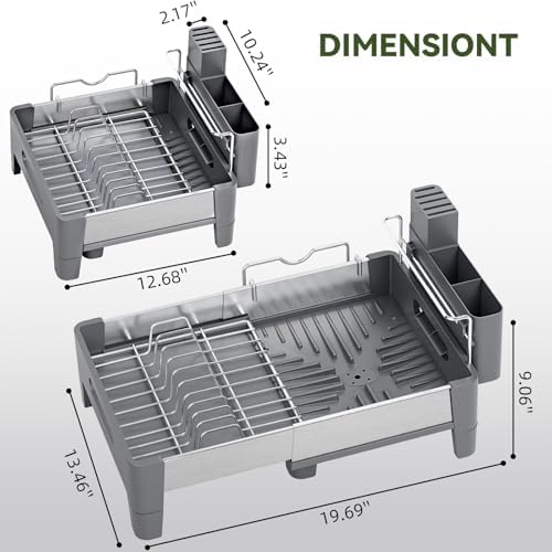 Urackify Expandable Dish Drying Rack, Stainless Steel & Aluminum