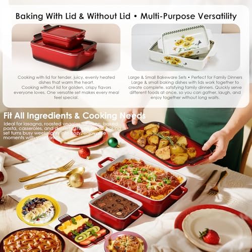 ACMLIFE 4-Piece Ceramic Casserole Dish Set with Roasting Racks