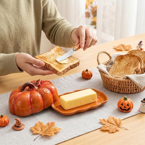 Pumpkin Butter Dish Set with Lid,Kitchen Countertop Tray with
