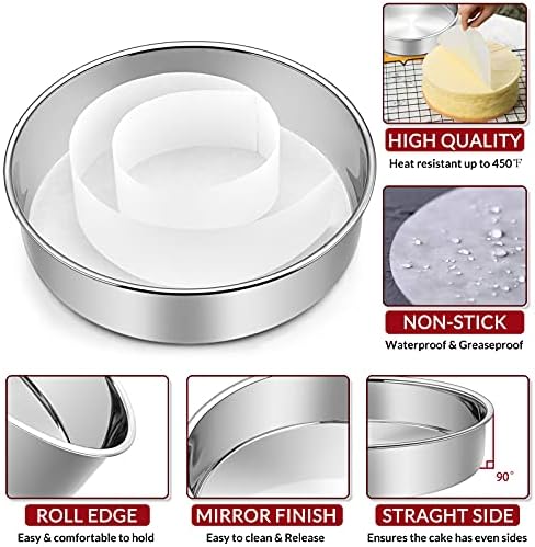 8 Inch Cake Pan Set of 2, E-Far Stainless Steel Round Layer Cake