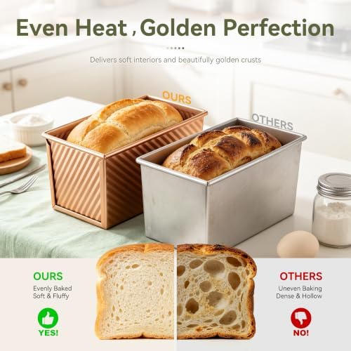 3 Sizes Bread Loaf Pan with Lid Set, Nonstick Pullman Pan (Rose Gold)