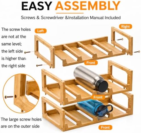 Pumtus Bamboo Water Bottle Organizer, Stackable Tumbler Holder for 12
