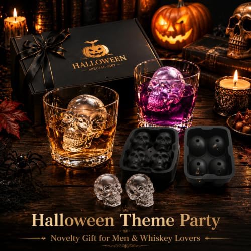 3D 4-Cup Skull Ice Cube Mold w/Reinforced Hard Base & Funnel Lid