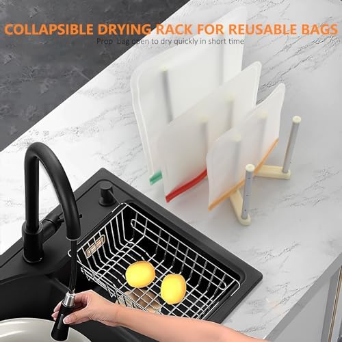 KORRTFID Reusable Storage Bag Drying Rack, Retractable Metal Bottle