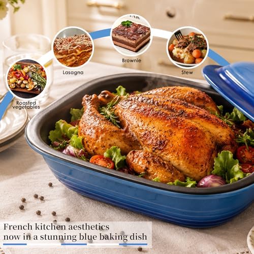 Ceramic Casserole Dish with Lid, 9x13, Blue