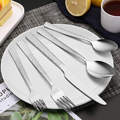 E-far 20-Piece Hammered Silverware Set, Stainless Steel Square