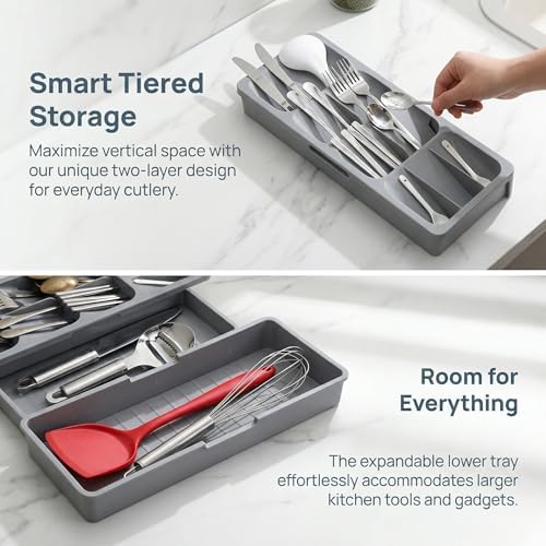 Flexible Silicone Utensil Drawer Organizer, Large Capacity Cutlery