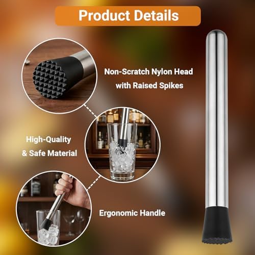 3 Pack Bar Tools, Includes 9.72" Muddler for Cocktails, 11.8" Bar