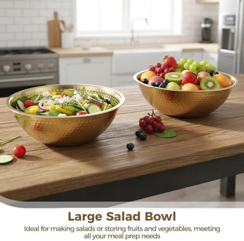 yeesport 2 Pcs 13" Large Stainless Steel Salad Bowls Set with 4