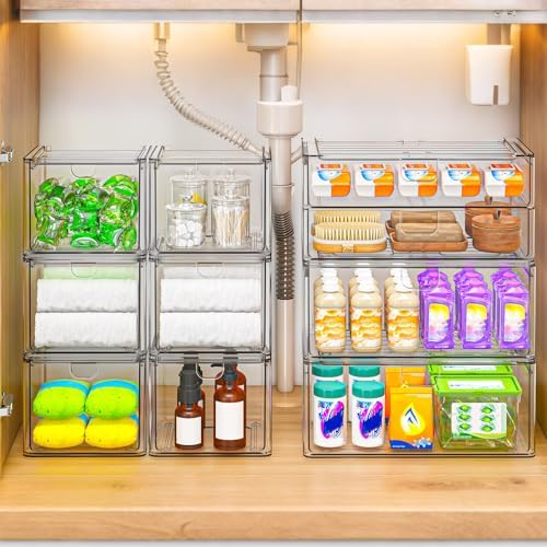 caktraie 6-Pack Acrylic Stackable Storage Drawers for Vanity, Desk