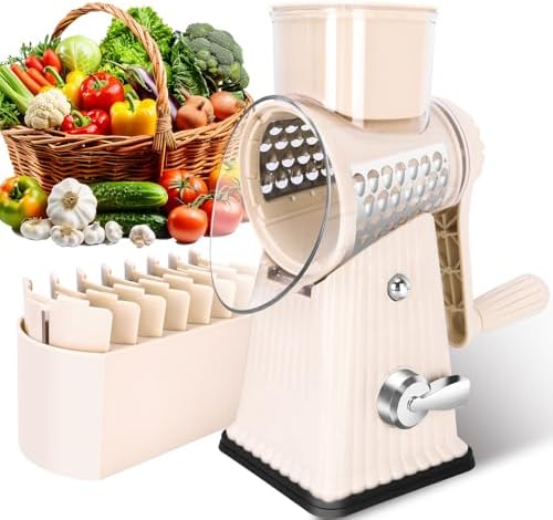 Rotary Cheese Grater with 5 Blades, Off-white