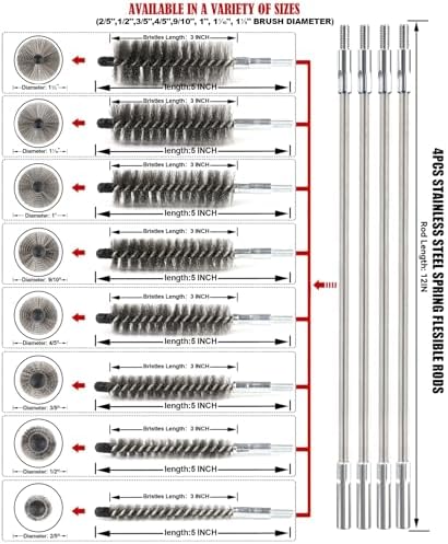 50 in Pipe Cleaning Brush Set with Stainless Steel Bristles