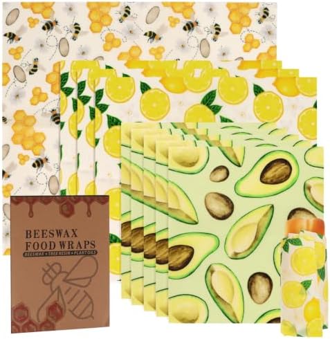 ZUFECY Reusable Beeswax Food Wrap, 9-Pack, 3 Sizes