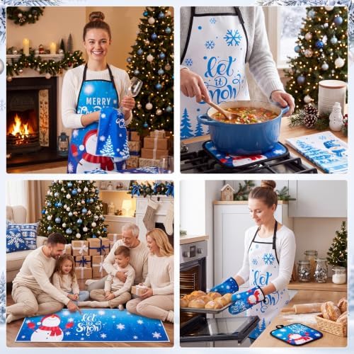 Nuanchu 12 Pcs Blue Let It Snow Christmas Kitchen Decor and