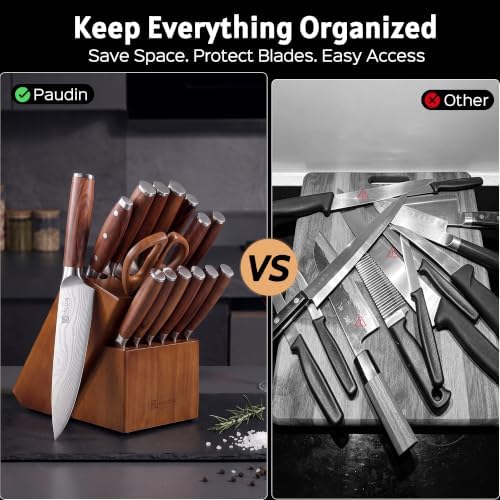 PAUDIN 16-Piece Kitchen Knife Set with Block