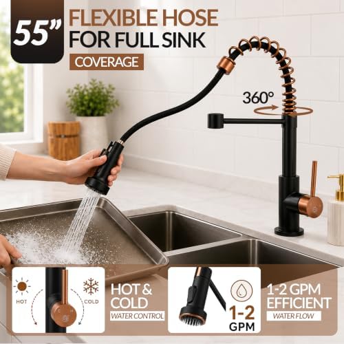 Strictly Sinks Kitchen Faucet, Matte Black & Copper